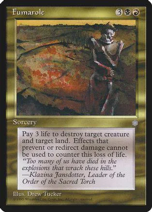 Dark fantasy art card featuring a figure against a desolate, reddish landscape.