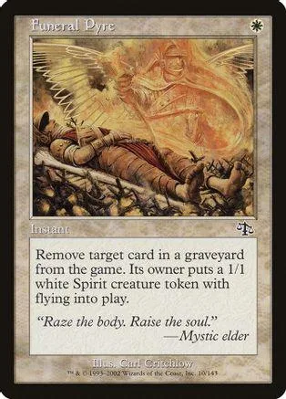 Card art depicts a figure with wings above a prone, wrapped figure.