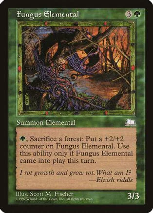 Dark, tangled fungus creature art on a green Magic: The Gathering card.