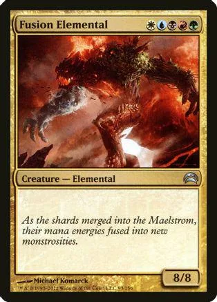 Red and black elemental creature on a Magic: The Gathering card.