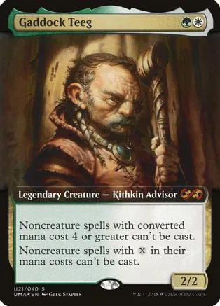 Bearded man in brown cloak holding staff on a Magic: The Gathering card.