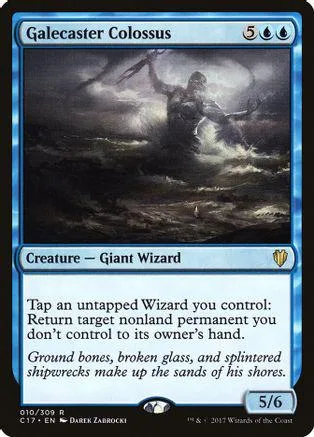 Dark wizard figure in stormy sea on a Magic: The Gathering card.