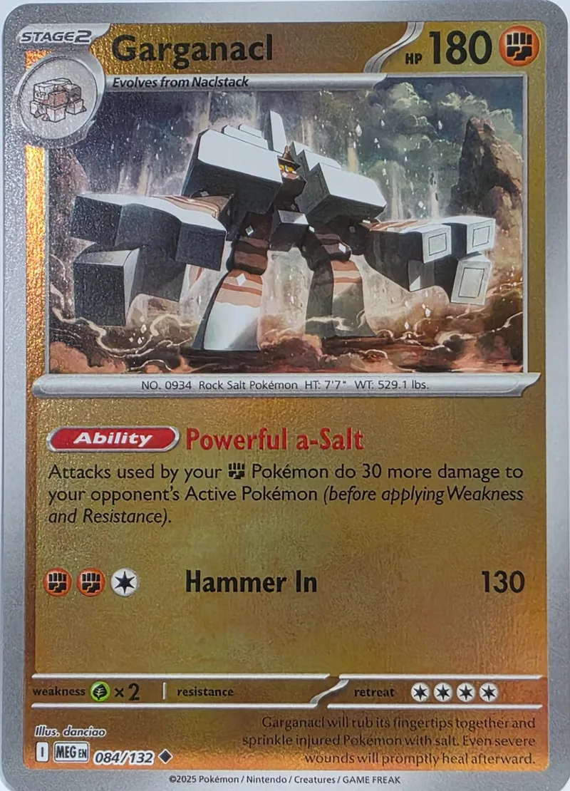 Garganacl Pokémon card, black and white robot, Stage 2, HP 180.