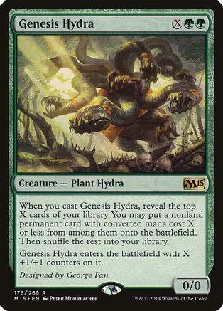 Dark, multi-headed plant creature on a green card with black and green borders.