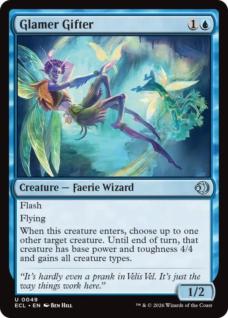 Fairy wizard card art featuring winged figures in a vibrant, magical scene.