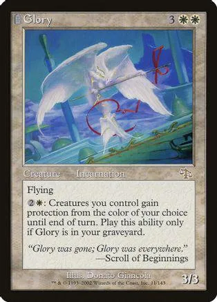 White winged creature flying over blue landscape on a Magic: The Gathering card.