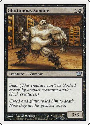Large zombie creature with tattered skin and brown/tan tones on a trading card.