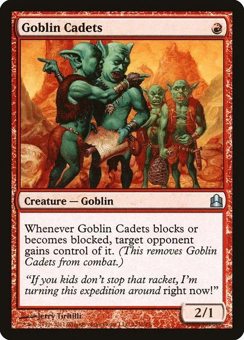 Green goblin creatures fighting on a fiery, orange landscape.