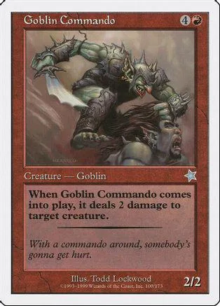 Green goblin commander creature card art, showing a monstrous goblin figure.
