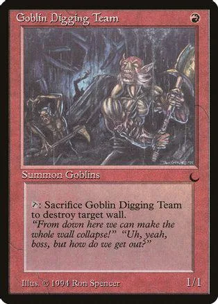 Goblin Digging Team card art: goblin with axe, dark forest background.