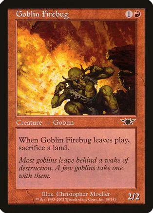 Goblin Firebug card art: green goblin amidst fiery orange and red background.