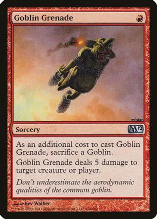 Goblin Grenade Magic: The Gathering card art of a goblin flying.