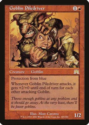 Goblin Piledriver card art: two grotesque goblins in a fantasy setting.