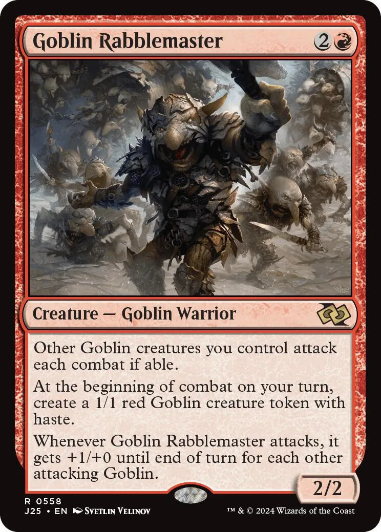 Goblin Rabblemaster Magic: The Gathering card art, dark goblin warrior amidst horde.