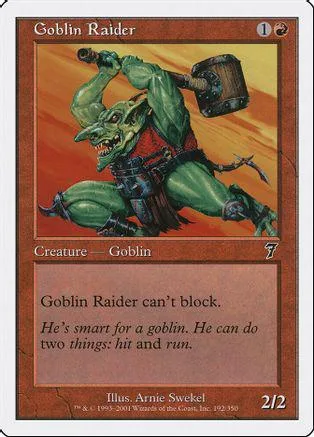 Green goblin-like creature wielding an axe on a fantasy card.
