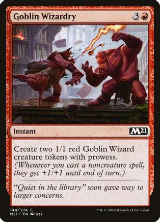Goblin Wizardry Magic: The Gathering card art showing two goblin figures battling.