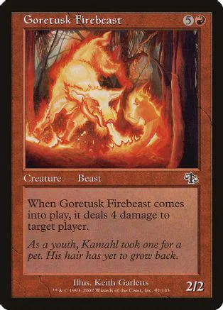 Orange and red fire beast creature card art, printed on a standard trading card.