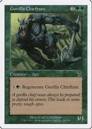 Dark gorilla creature on green background, black and green card art.