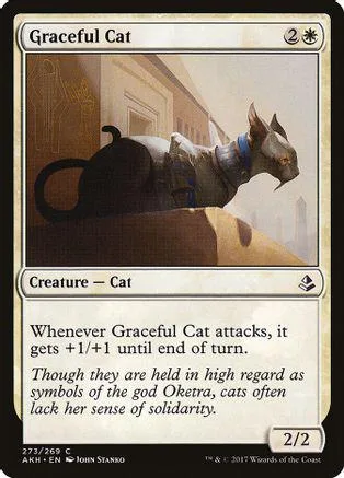 Black cat creature card art. White and black card frame. 2/2 stats visible.