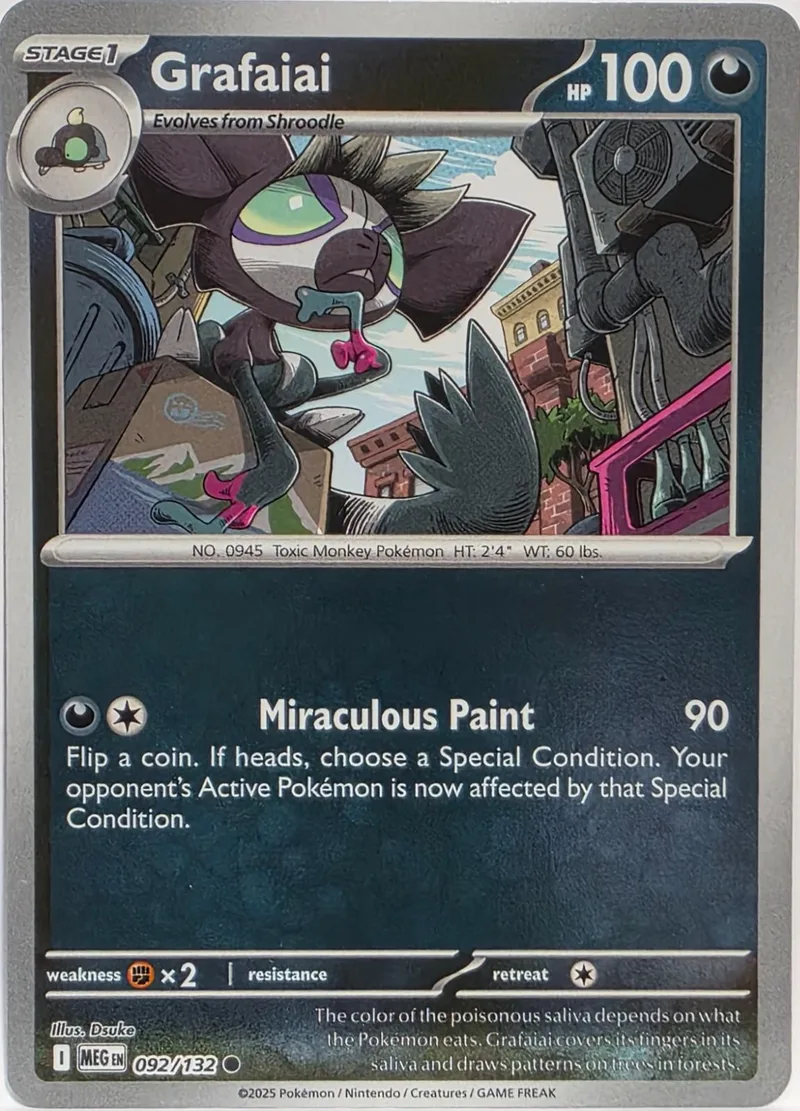 Dark monkey Pokémon with purple and black colors on a trading card.