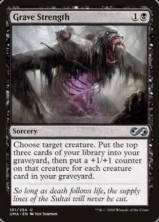 Dark, monstrous creature on a Magic: The Gathering card titled "Grave Strength.