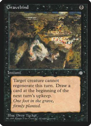 Dark, gritty fantasy scene on a black and green Magic: The Gathering card.