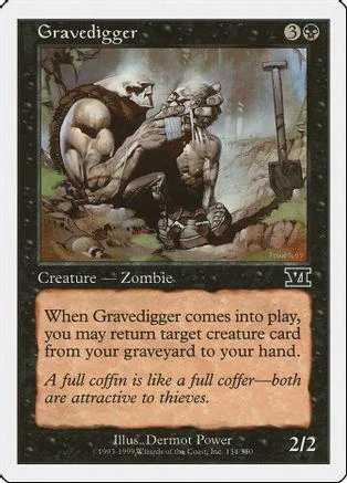 Zombie creature card art showing figure digging in dirt with shovel.