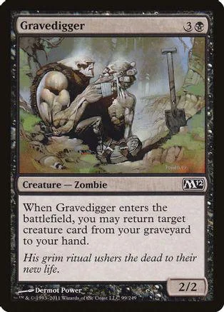 Gravedigger zombie card, featuring a pale figure digging in brown and green tones.