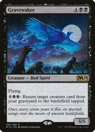 Blue bird spirit flying over dark landscape on a Magic: The Gathering card.