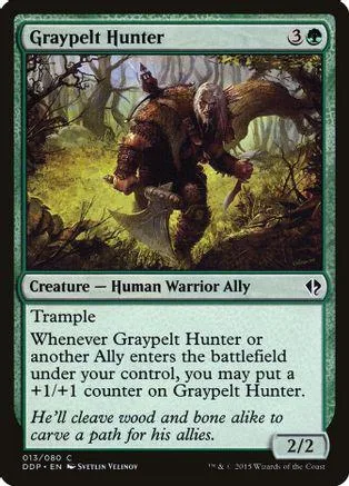 Brown, hairy warrior creature in a dark forest setting on a trading card.