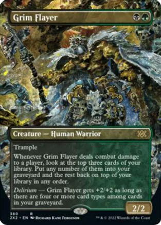 Grim Flayer card art: dark, chaotic scene with monstrous figures.