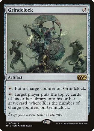 Grindclock Magic: The Gathering card art featuring a dark, mechanical, swirling scene.