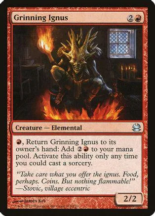 Dark, fiery creature on a Magic: The Gathering card. Black, orange, and brown tones.