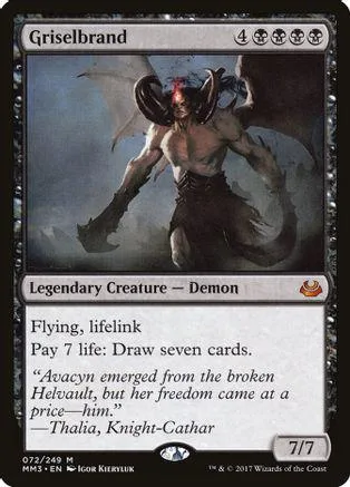 Demonic creature card art featuring a horned, muscular figure against a dark sky.