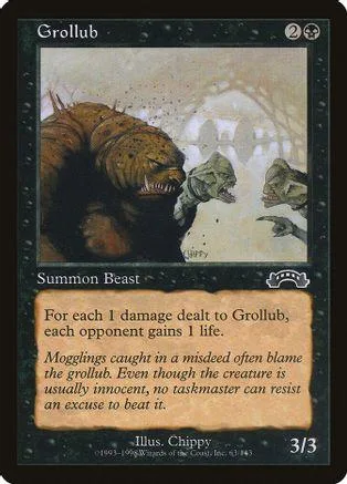 Large brown beast with sharp teeth on a trading card.