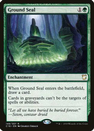Green forest scene on a Magic: The Gathering card, "Ground Seal.
