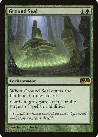 Green forest scene on a Magic: The Gathering Ground Seal card.
