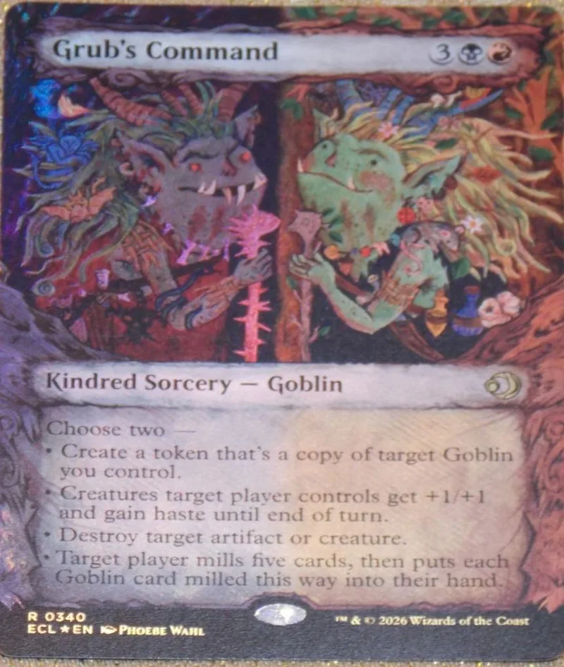Magic: The Gathering card, Grub's Command, featuring goblin artwork.