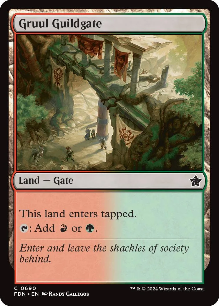 Magic: The Gathering card, Gruul Guildgate, green and brown landscape art.