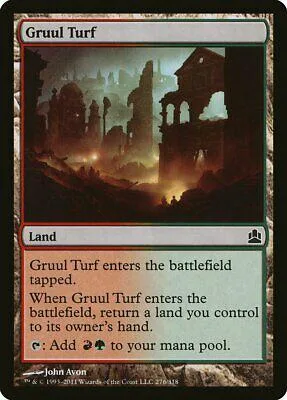 Dark, atmospheric landscape art on a Magic: The Gathering card.