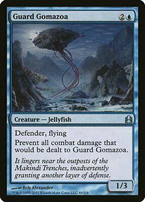Jellyfish creature card art showing dark, misty seascape. Guard Gomazoa.