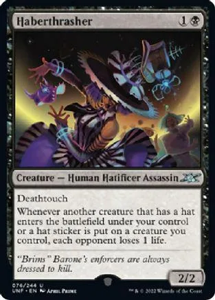 Card art depicts a figure in a wide-brimmed hat amidst chaotic, colorful energy.