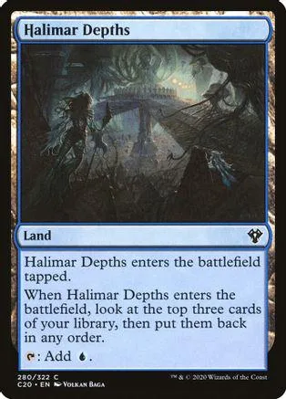 Dark fantasy landscape art on a Magic: The Gathering Land card.