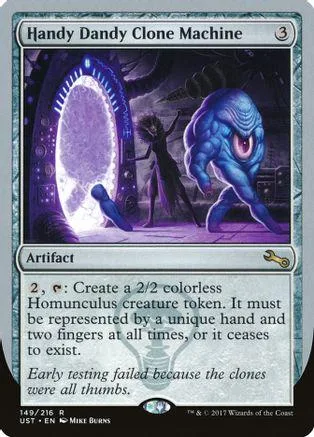 Magic: The Gathering card, Handy Dandy Clone Machine, purple and blue art.