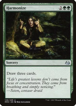 Dark forest scene with a person in a green and brown outfit. Magic: The Gathering card.