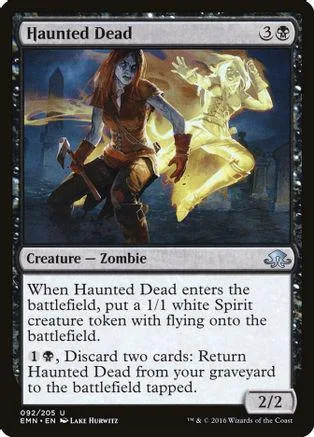 Zombie creature card art: pale figure with axe against glowing spectral figure.