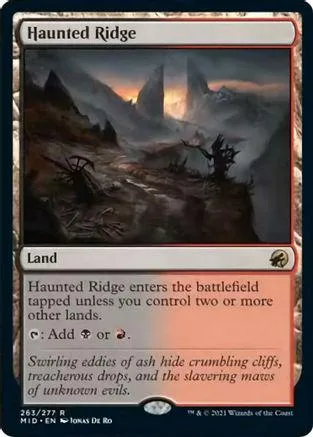 Dark, mountainous landscape art on a Magic: The Gathering land card.