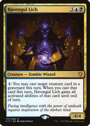 Purple lich creature card with dark, glowing energy in a black frame.