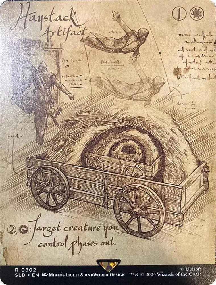 Hand-drawn illustration of a wooden cart with a creature inside.