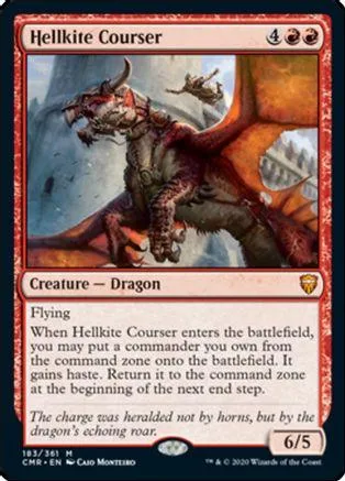 Red and black dragon creature card, Hellkite Courser, with 6/5 power.